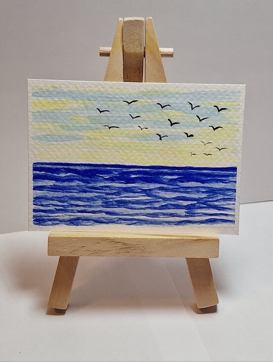 Laura Rath, Artist Other - "Untroubled Waters" Hand-painted gouache painting (Tiny original artwork)